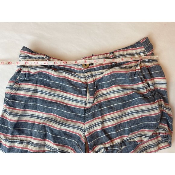 British Khaki Womens Striped Chino Shorts Low Rise 100% Leinen Blue White Size 4 - Picture 3 of 9